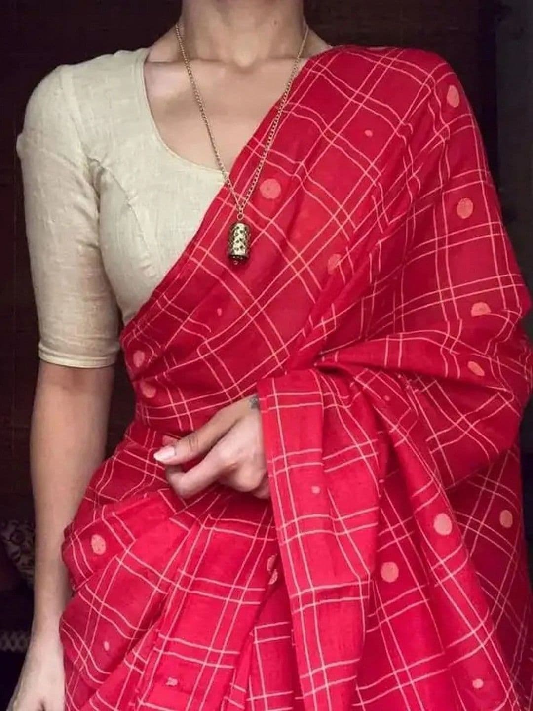 Saatika Checked Chanderi Saree thumbnail 5
