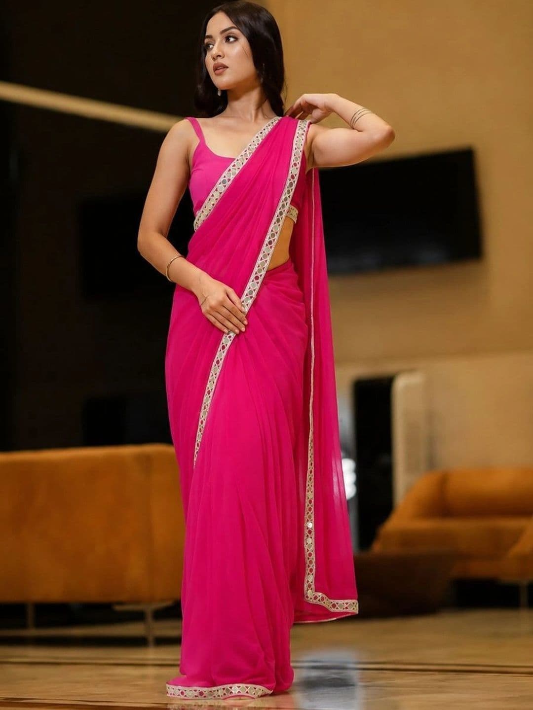 TAGALE Poly Georgette Chanderi Saree - view 1