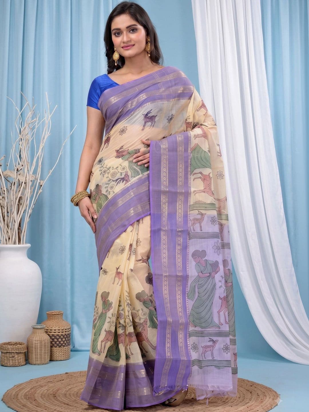 GitAsit Woven Design Zari Pure Cotton Handloom Taant Saree thumbnail 4
