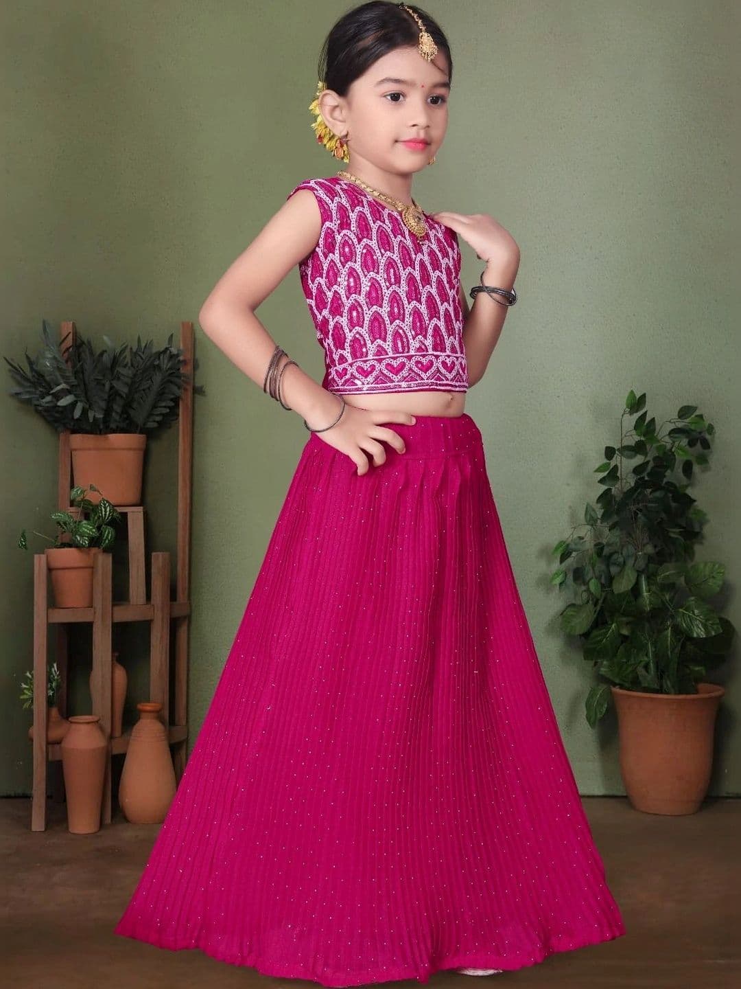 Tiny Twirls Girls Embellished Sequinned Ready to Wear Lehenga & thumbnail 4