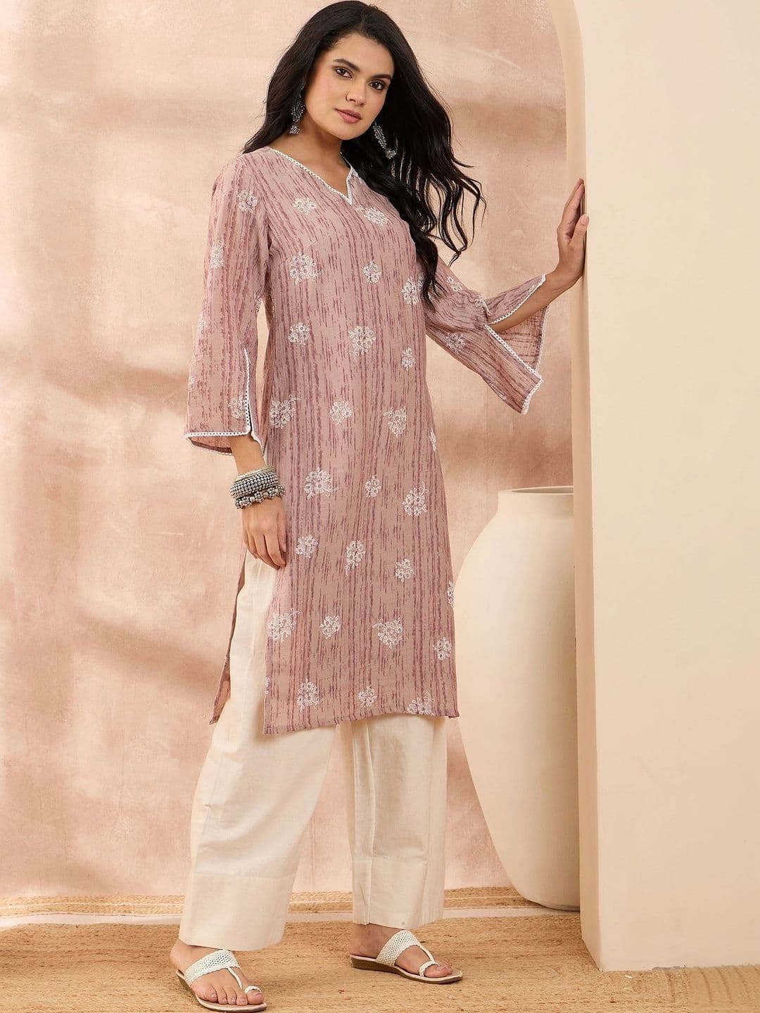 Anouk Women Ethnic Motifs Printed Regular Thread Work Kurta with Palazzos thumbnail 4