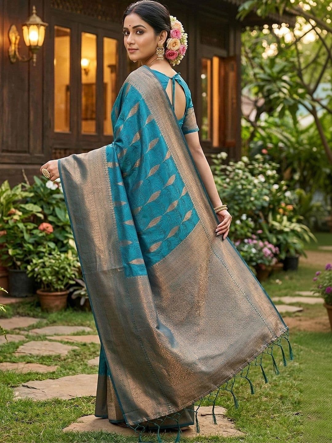 Mitera Woven Design Zari Silk Blend Banarasi Saree thumbnail 3