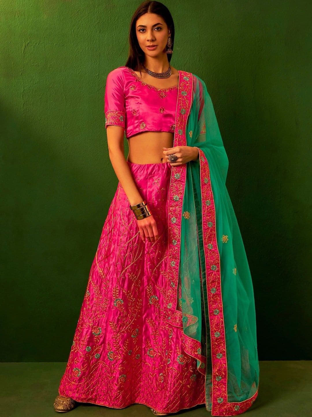 Anouk Rustic Embroidered Thread Work Semi-Stitched Lehenga & Unstitched Blouse With Dupatta thumbnail 4