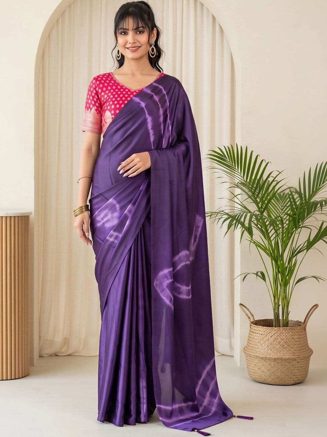 Sangria Tie and Dye Silk Blend Designer Block Print Saree - view 1