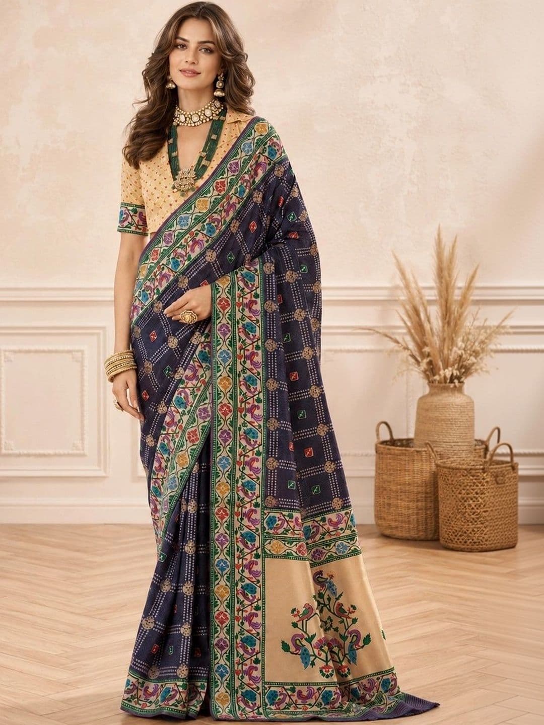 all about you Ethnic Motifs Zari Silk Blend Designer Paithani Saree - view 1