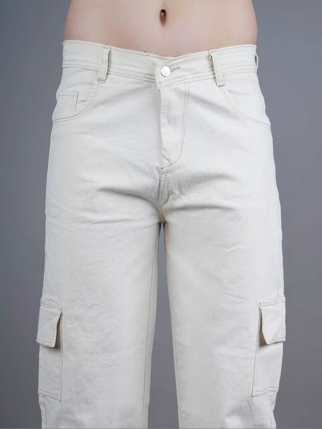 HERE&NOW Men's Beige Mid-Rise Cargo Wide-Leg Jeans thumbnail 5