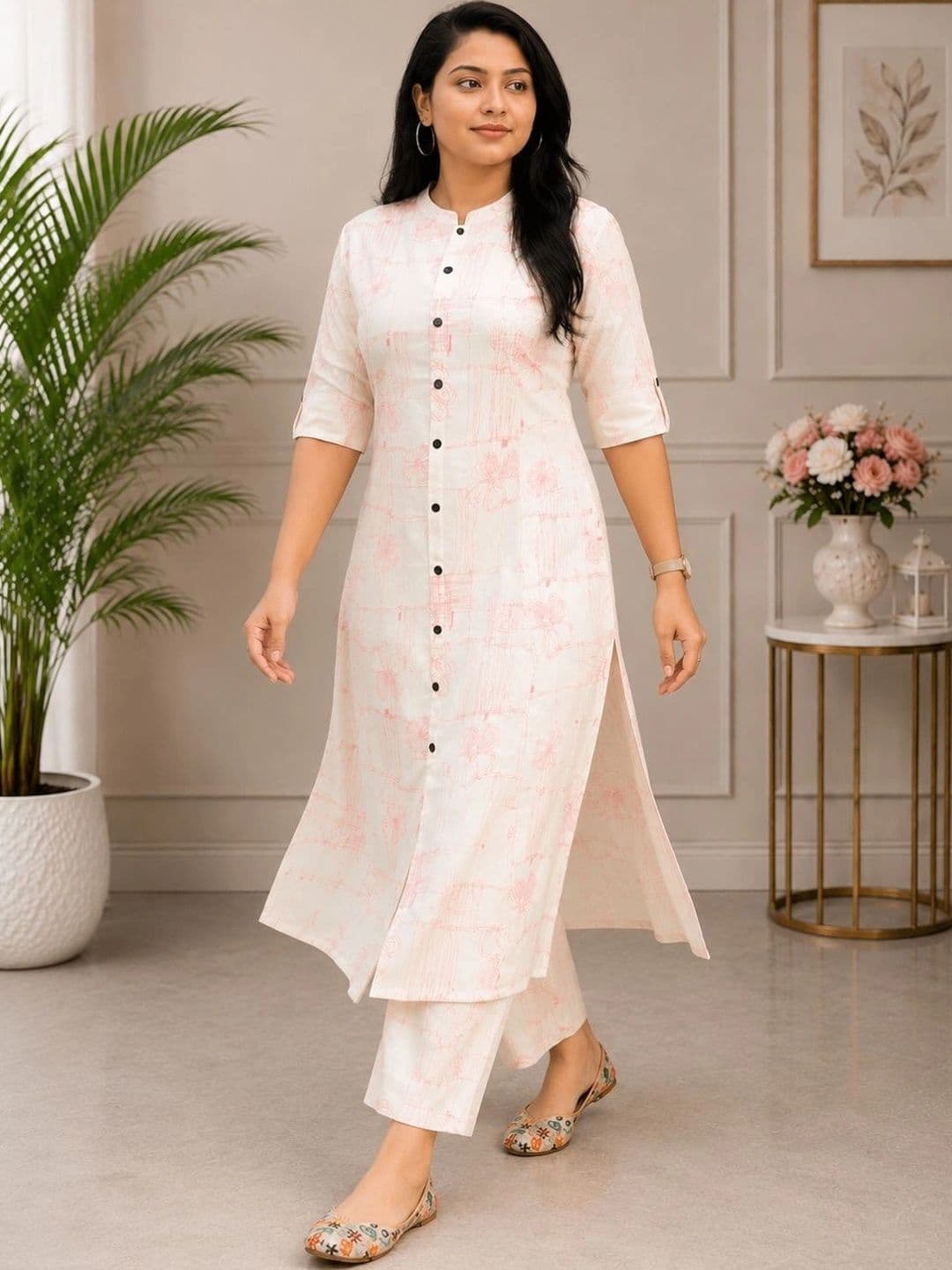 YADHIKA CREATION Women Ethnic Motifs Printed Regular Pure Cotton Kurta with Trousers thumbnail 5