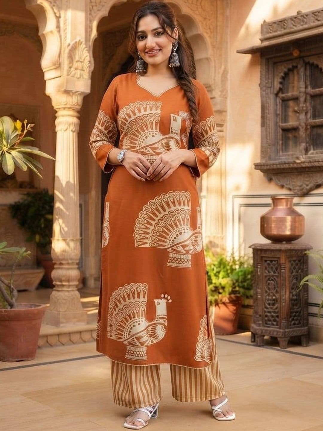 Moda Rapido Women Ethnic Motifs Printed Regular Pure Cotton Kurta with Palazzos - view 1