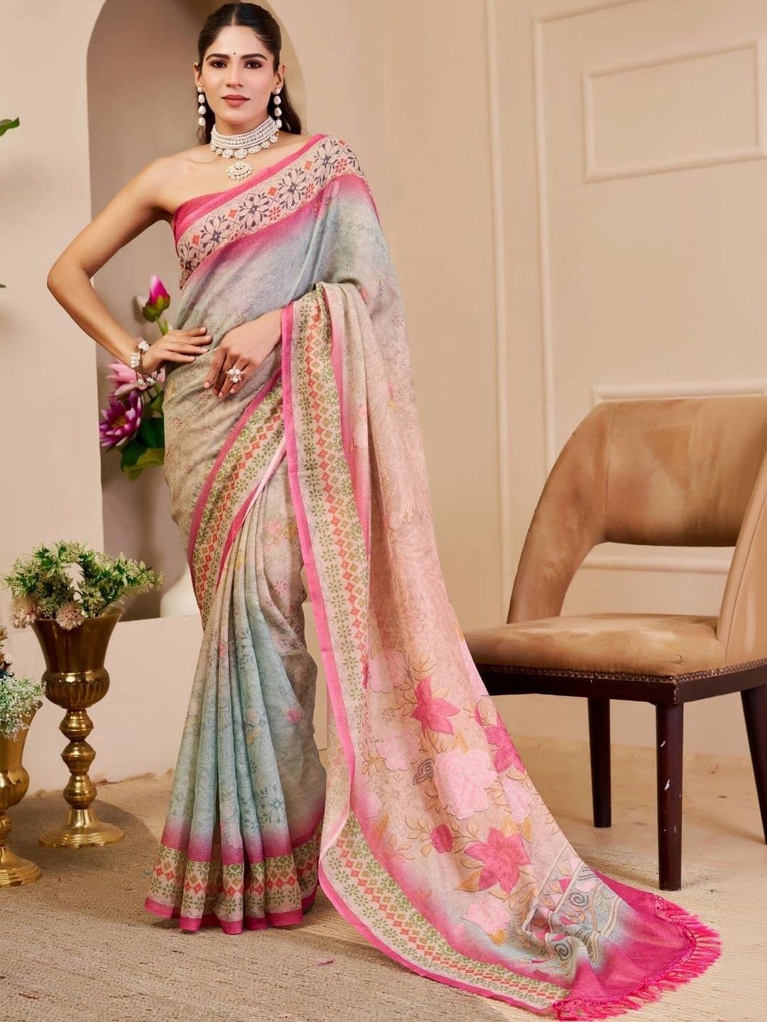 ZAMUNA Floral Tissue Designer Bhagalpuri Saree - view 1
