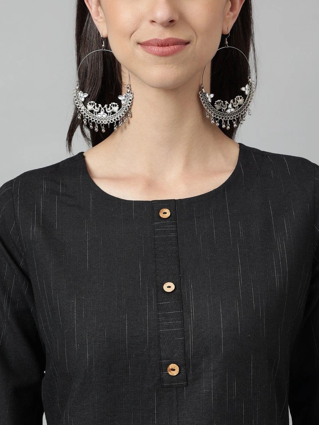 Anouk X fwd Women Black Cotton Blend Woven Kurta thumbnail 3