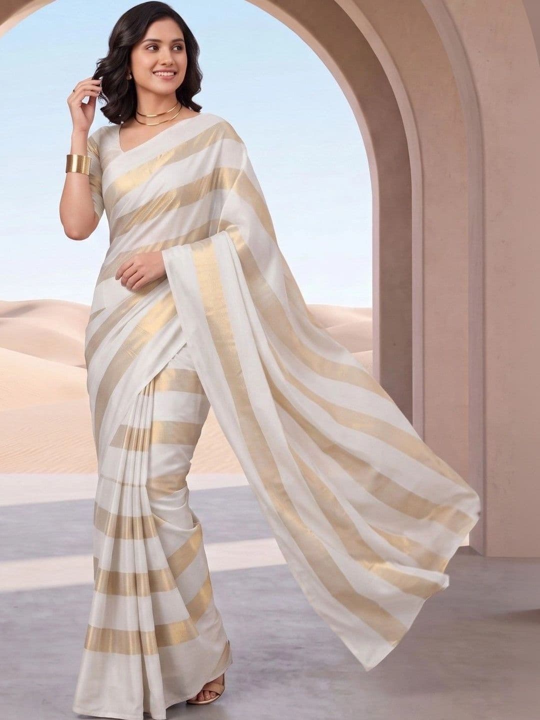 House of Vived Striped Silk Blend Designer Saree - view 1