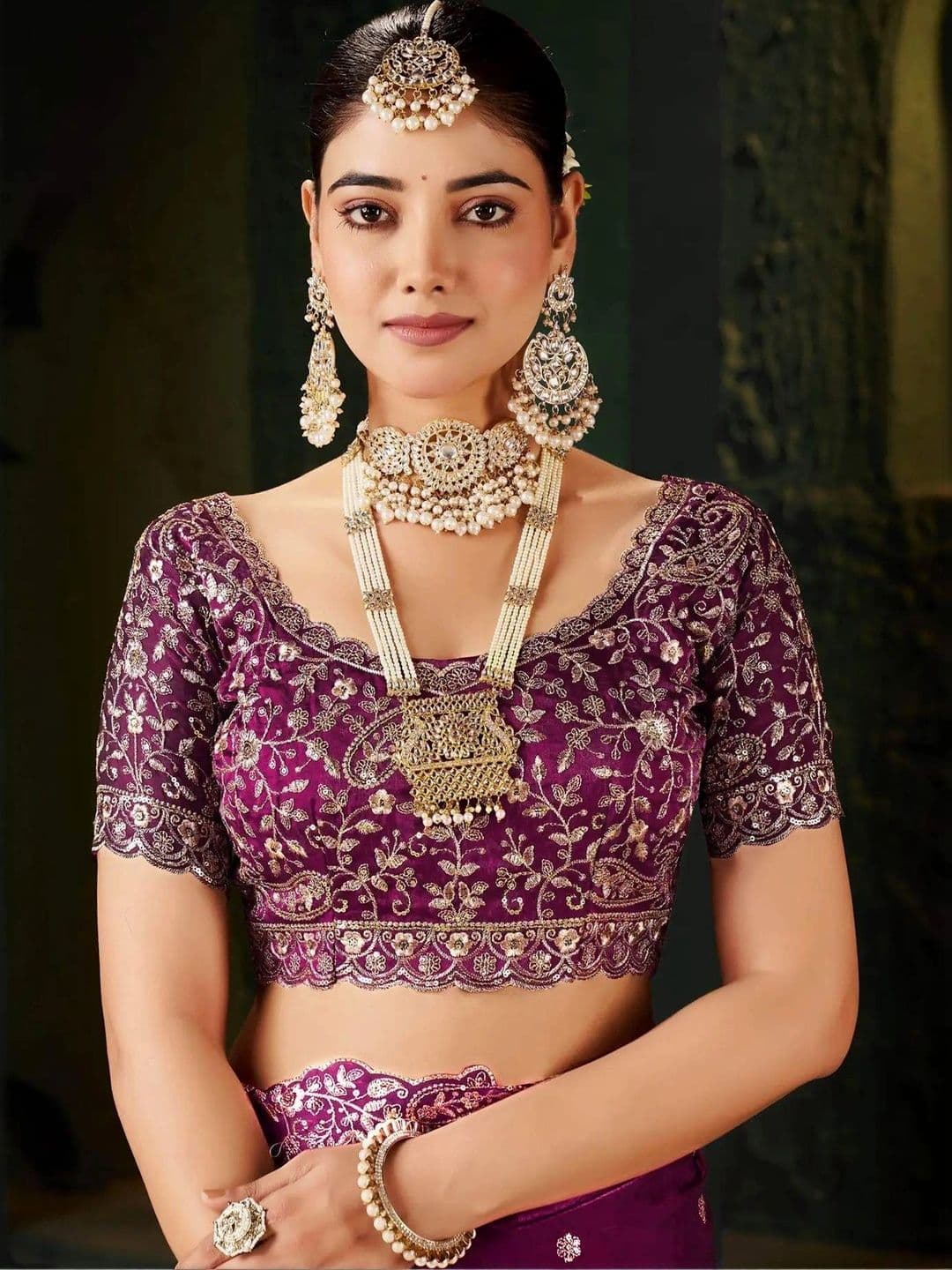 Sangria Floral Embroidered Organza Leheriya Saree thumbnail 6