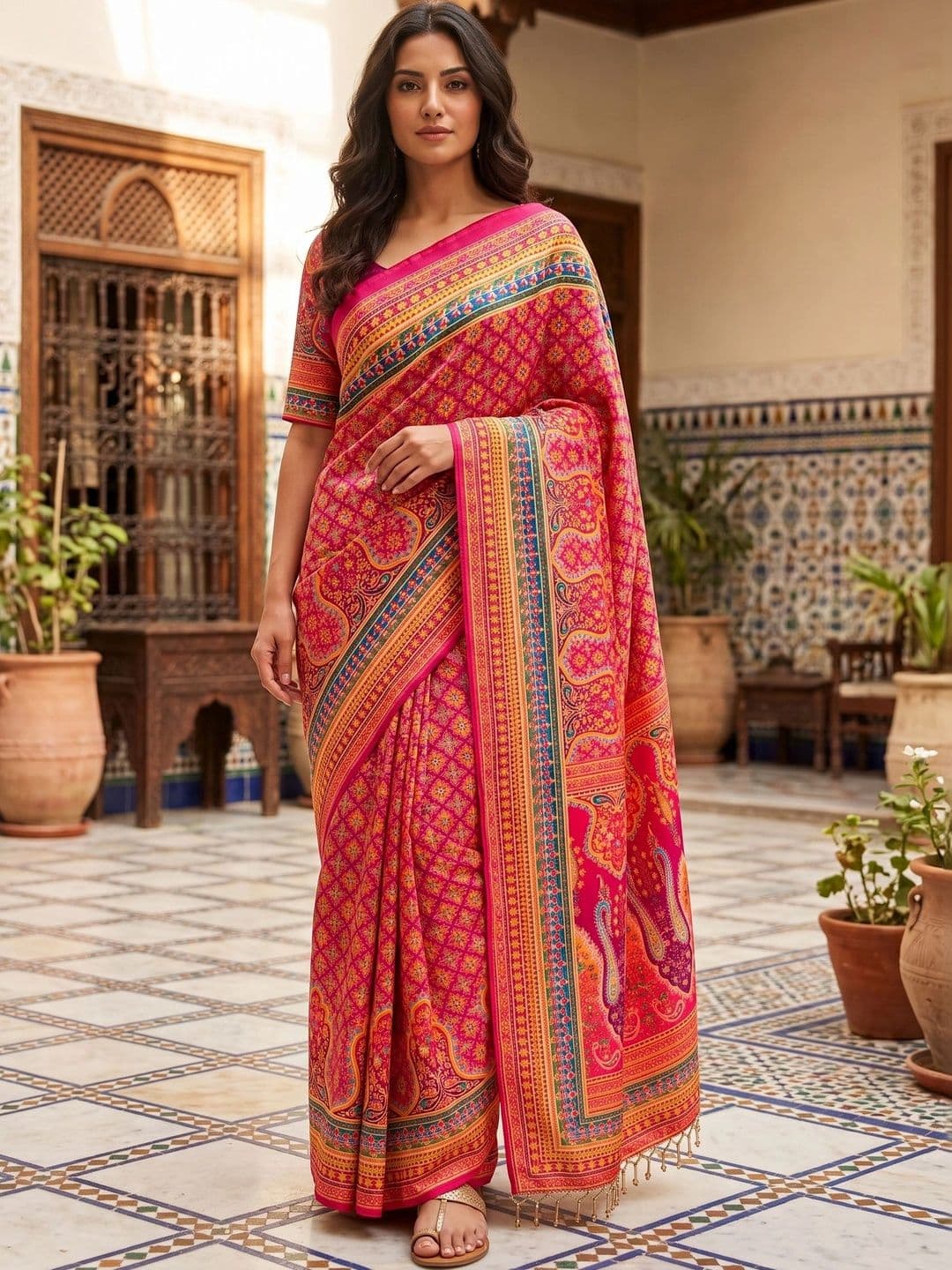 SARIYA Ethnic Motifs Beads and Stones Pure Georgette Saree - view 1