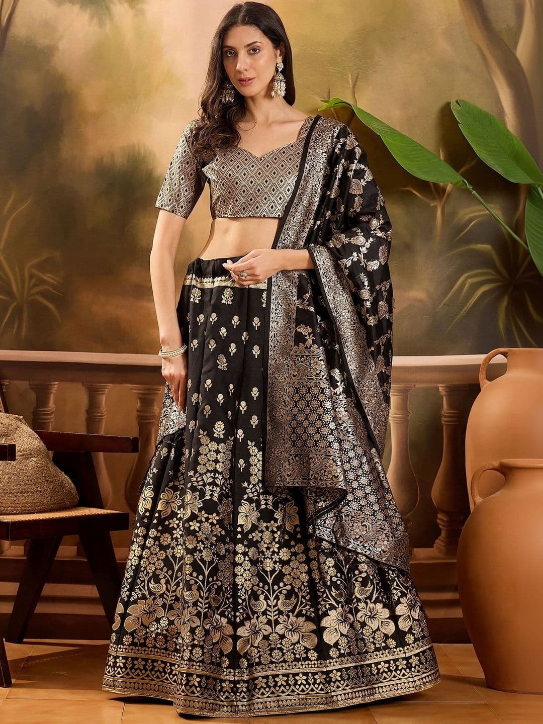 Anouk Rustic Semi-Stitched Lehenga & Unstitched Blouse With Dupatta - view 1
