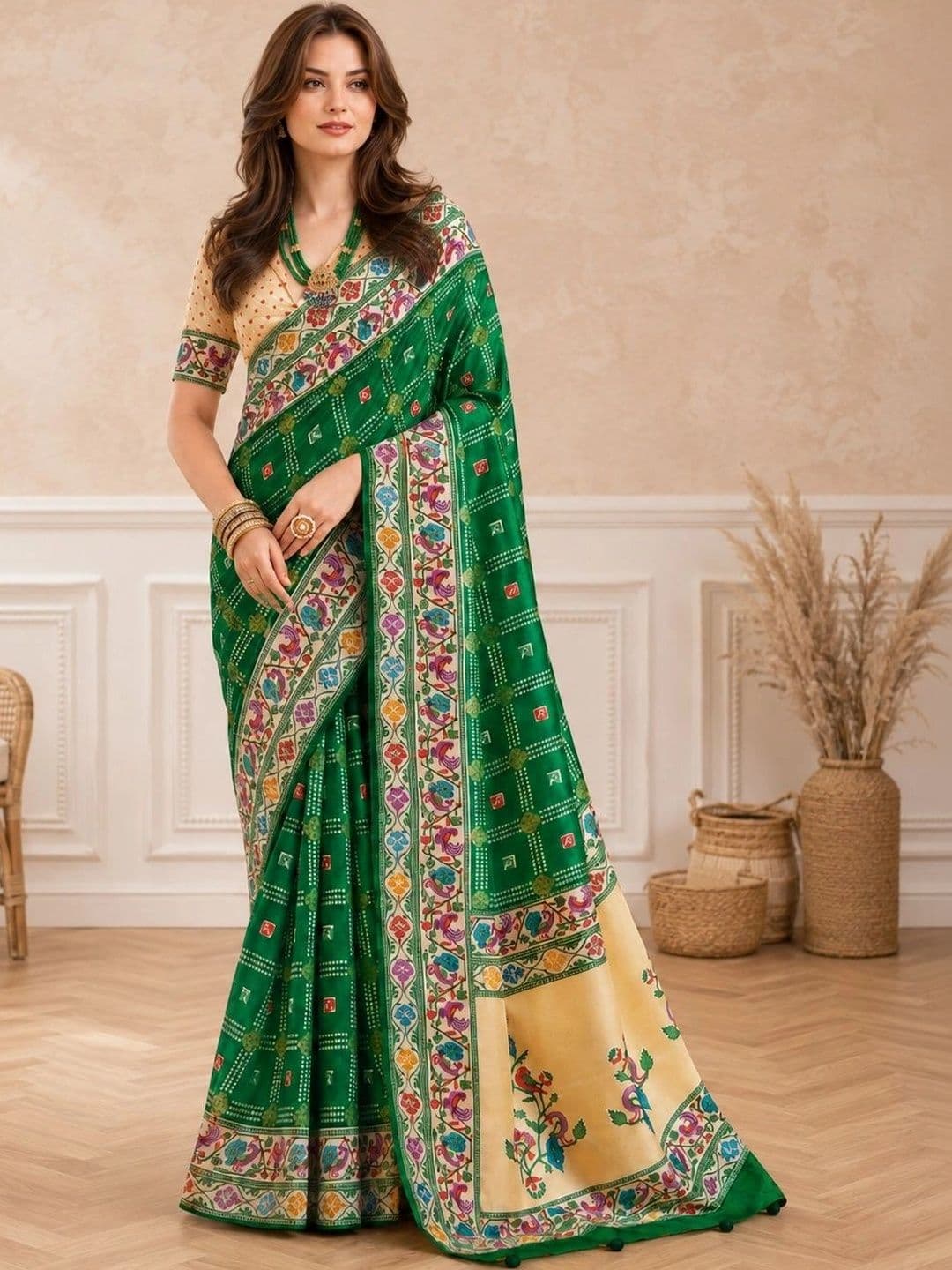 all about you Women Ethnic Motifs Zari Silk Blend Designer Paithani Saree with Tassels - view 1