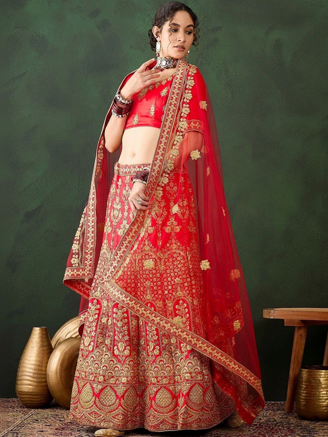 Anouk Rustic Embroidered Semi-Stitched Lehenga & Unstitched Blouse With Dupatta - view 1