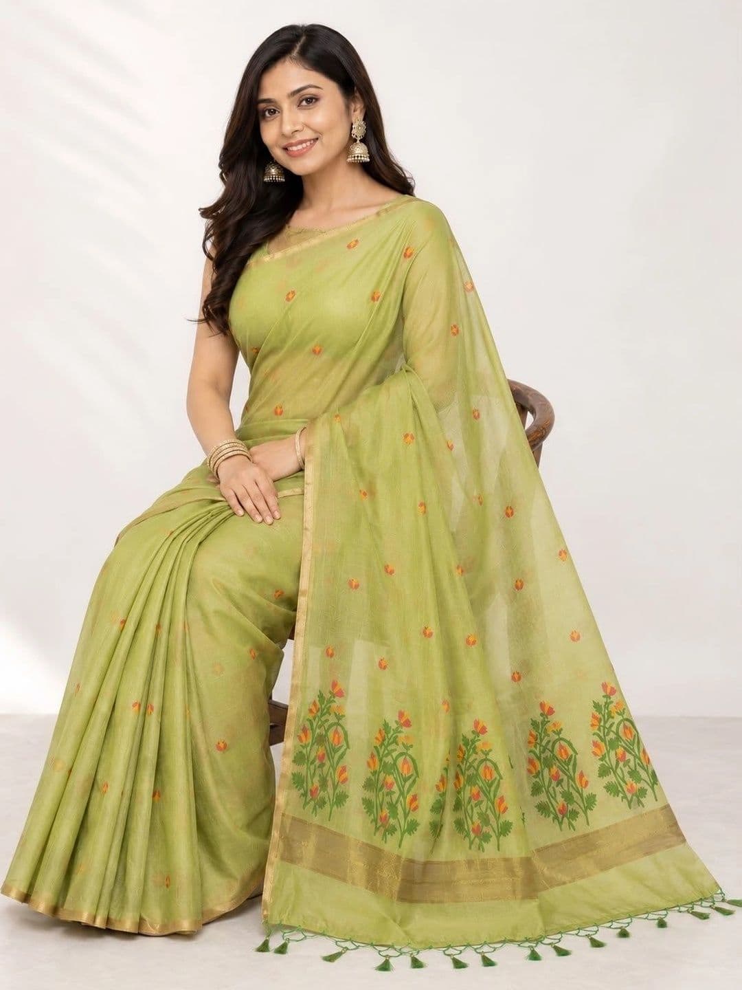 Sangria Floral Embroidered Pure Linen Saree thumbnail 7
