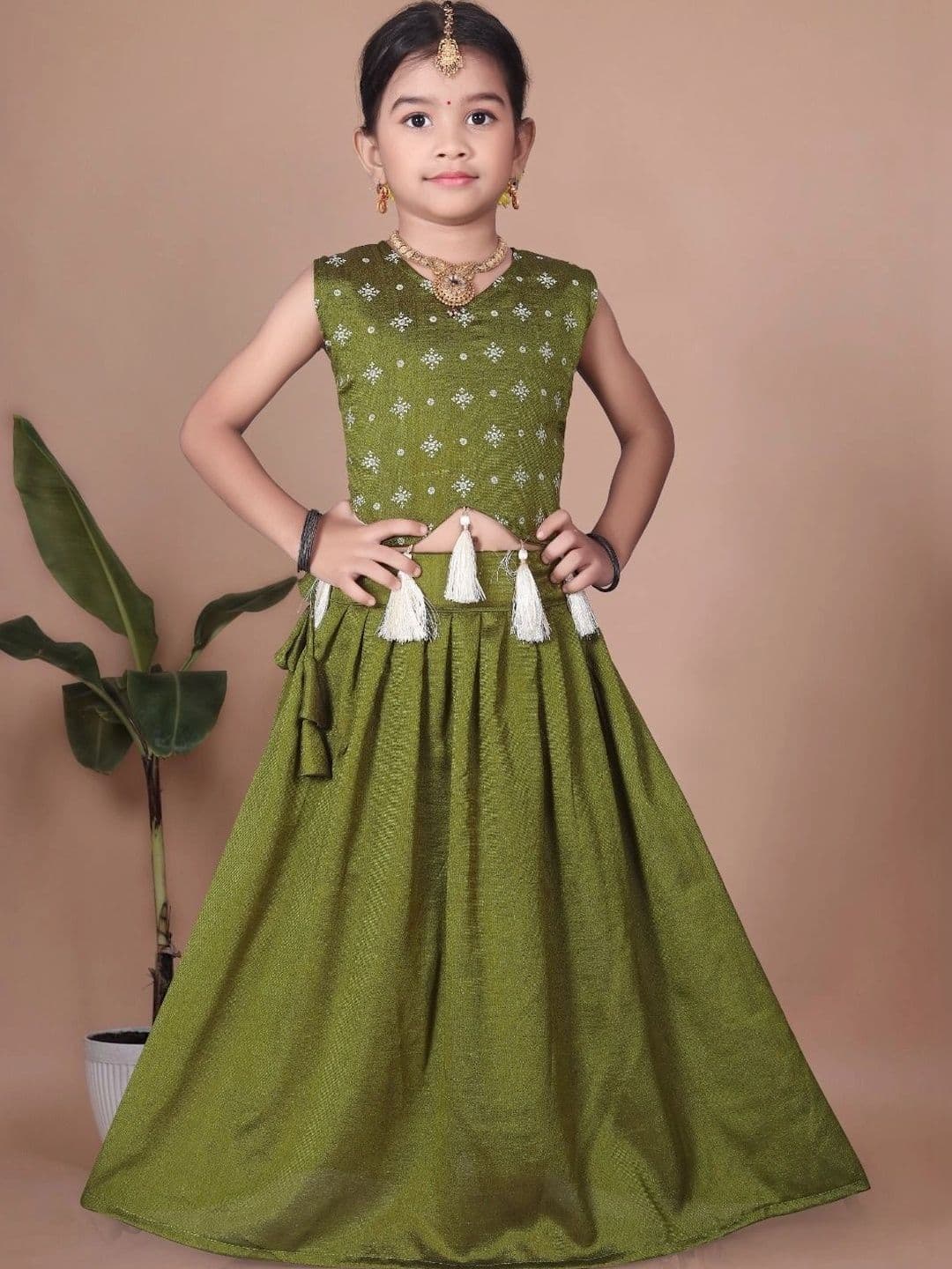 Tiny Twirls Girls Embellished Thread Work Ready to Wear Lehenga & - view 1