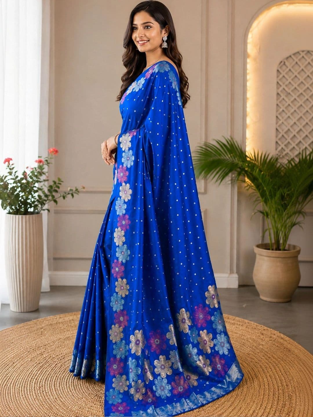 Amar fashion Floral Silk Cotton Designer Banarasi Saree thumbnail 2