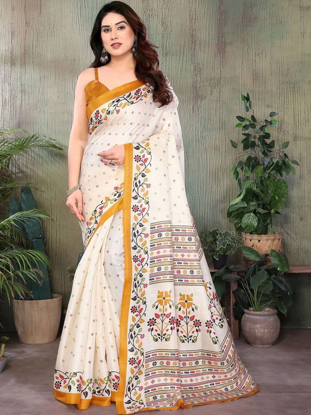 NIRVAAN Floral Art Silk Saree thumbnail 2