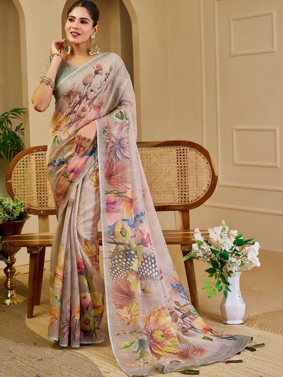 ZAMUNA Women Floral Tissue Designer Bhagalpuri Saree - view 1