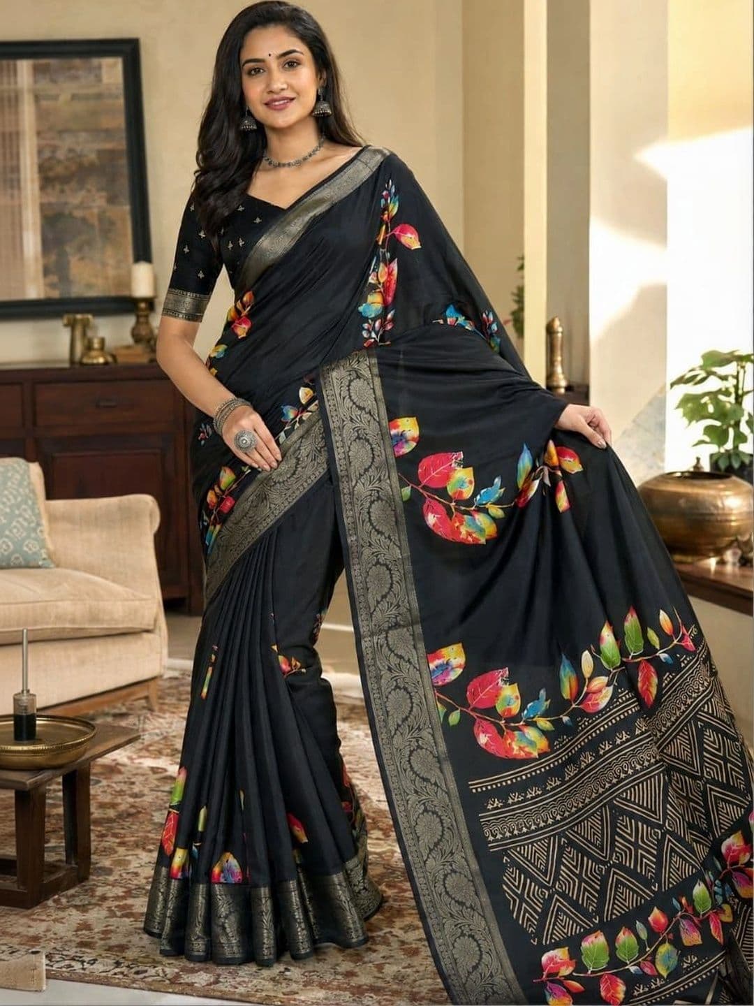 POSHKALA Floral Silk Cotton Saree - view 1