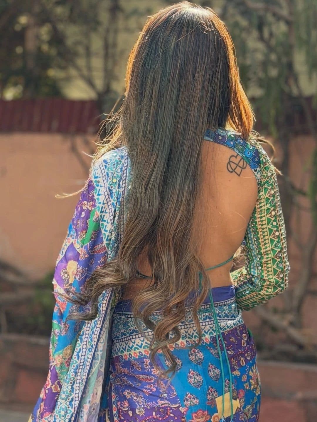Sangria Ajrak Block Mirror Work Poly Chiffon Patola Saree thumbnail 5