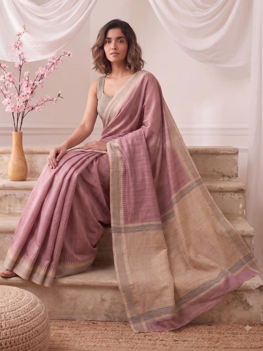 House of Vived Striped Silk Blend Designer Saree thumbnail 6