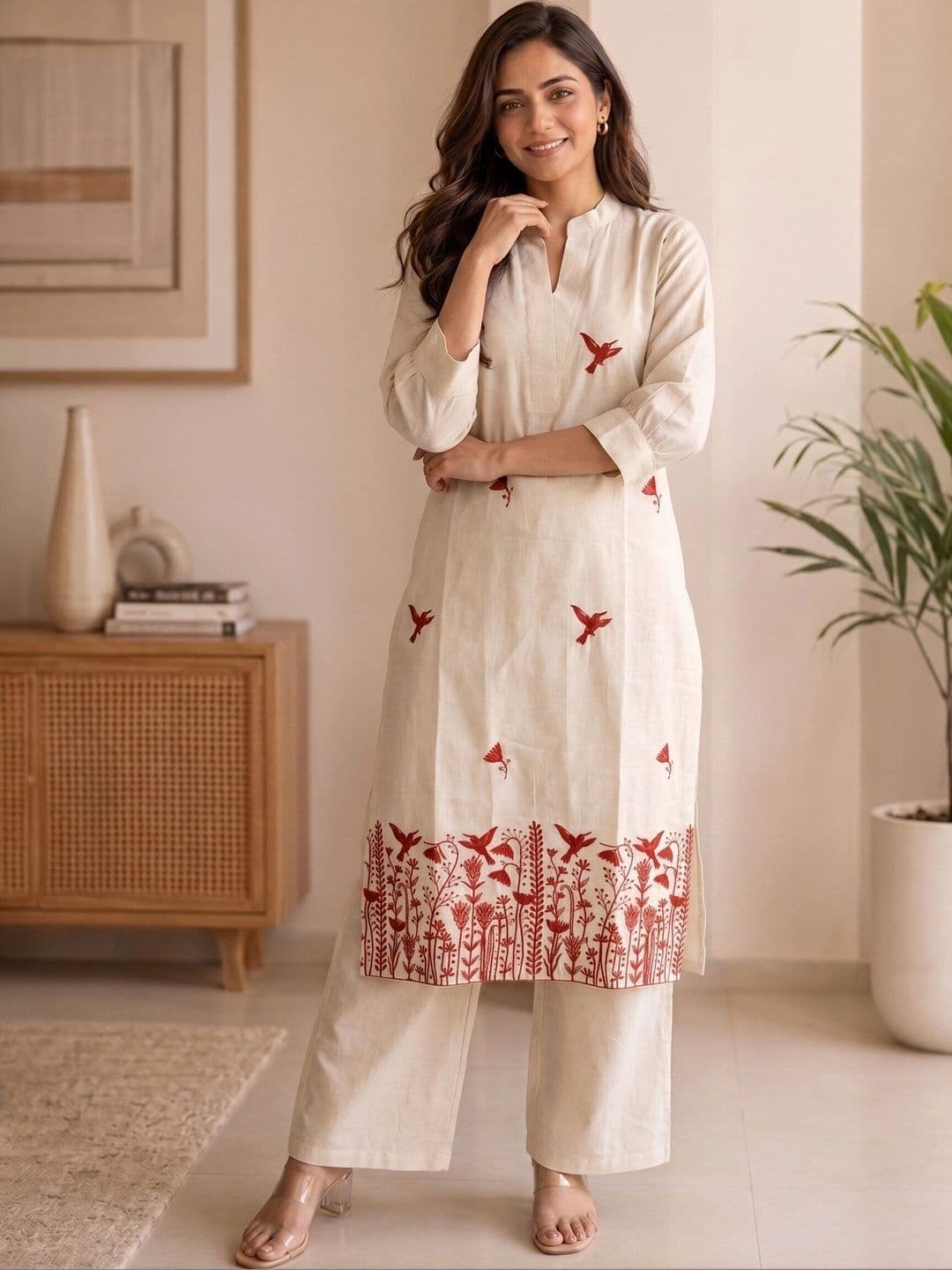 KALINI Women Ethnic Motifs Embroidered Regular Thread Work Kurta with Palazzos - view 1