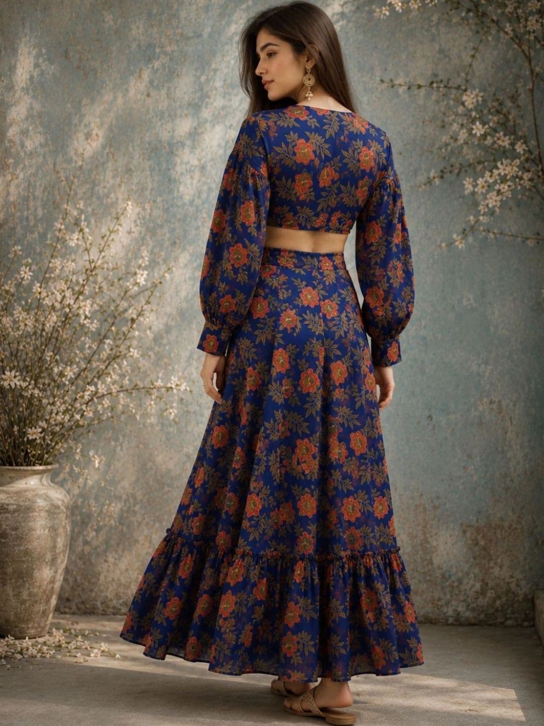 indo street Women Floral Printed Top with Skirt thumbnail 5