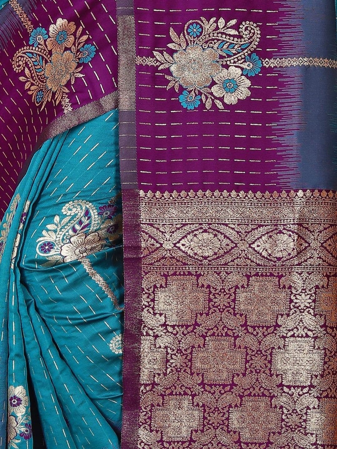 SILKARA CREATION Floral Zari Silk Blend Banarasi Saree thumbnail 3