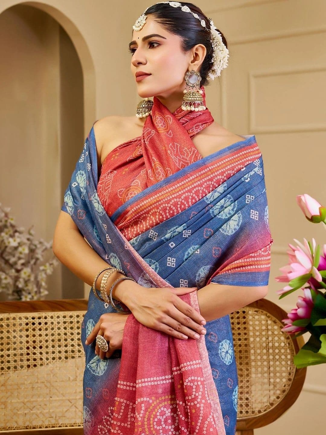 ZAMUNA Floral Tissue Designer Bhagalpuri Saree thumbnail 4