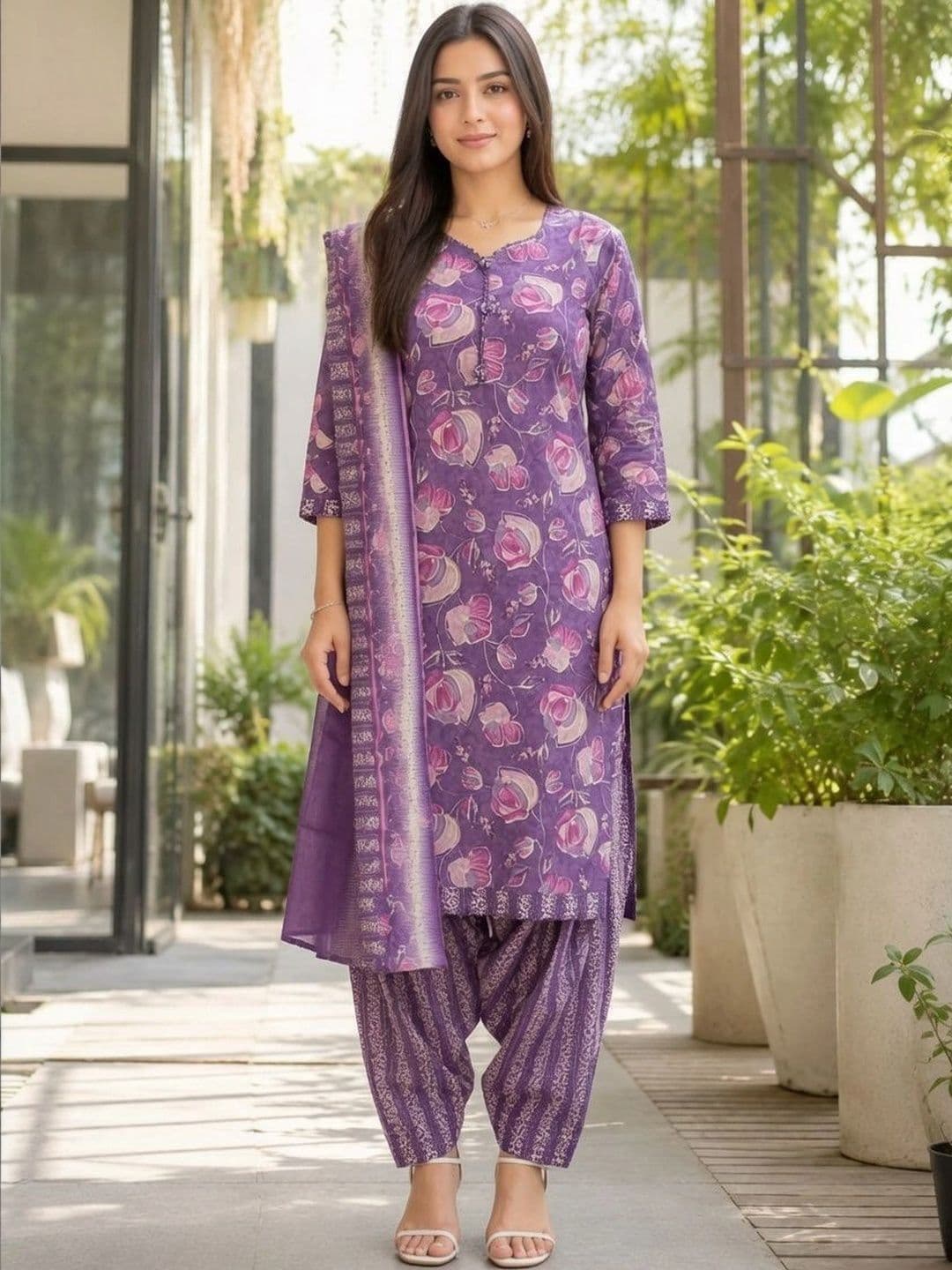 Rajnandini Women Floral Printed Regular Kurta with Patiala & With Dupatta - view 1