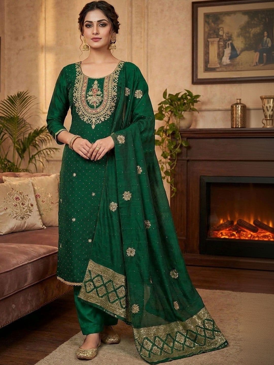 TAVAS Embroidered Unstitched Dress Material - view 1