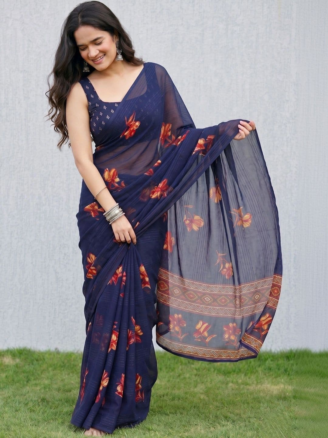 BOLOKA Floral Poly Georgette Designer Saree - view 1