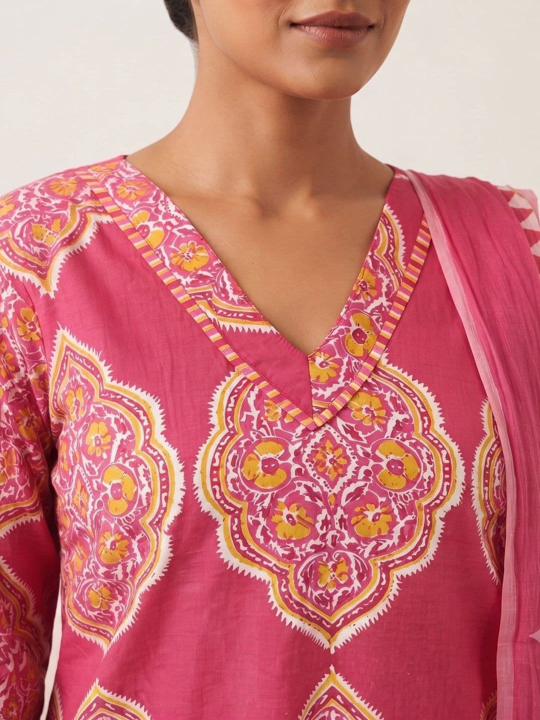 NAVYAAZRI Women Ethnic Motifs Printed Regular Pure Cotton Kurta with Trousers & With Dupatta thumbnail 3