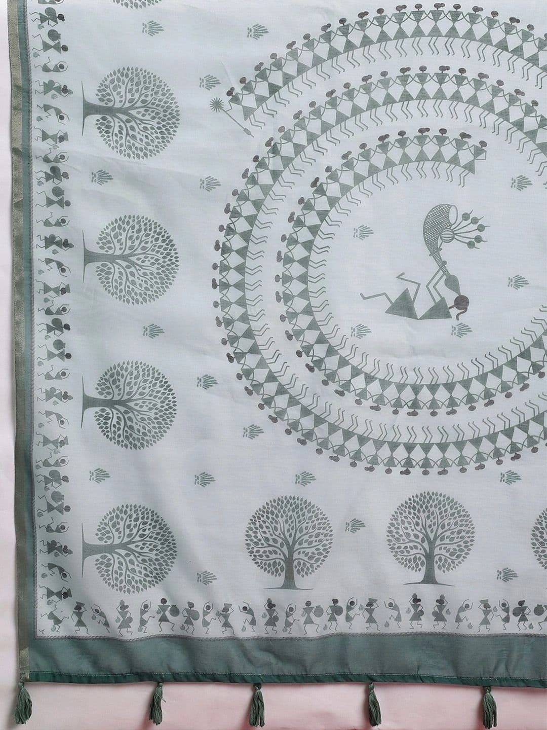 Sangria Warli Linen Blend Fusion Block Print Saree thumbnail 4