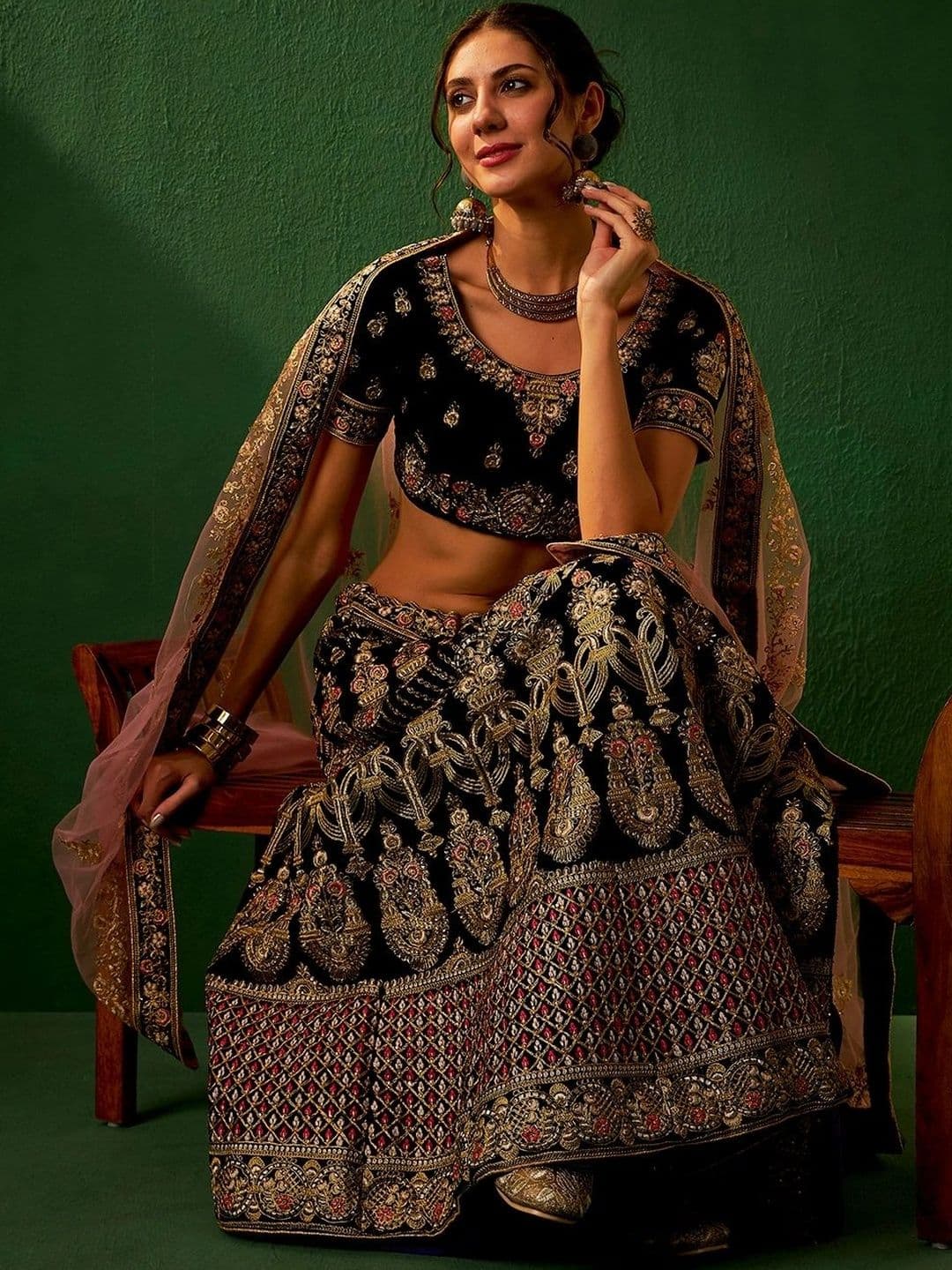 Anouk Rustic Embroidered Semi-Stitched Lehenga & Unstitched Blouse With Dupatta thumbnail 7