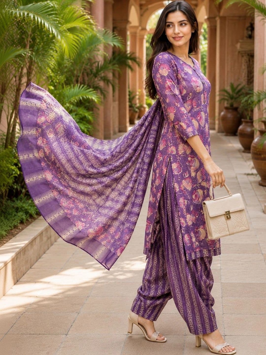 Merira Women Floral Printed Regular Kurta with Patiala & With Dupatta thumbnail 2