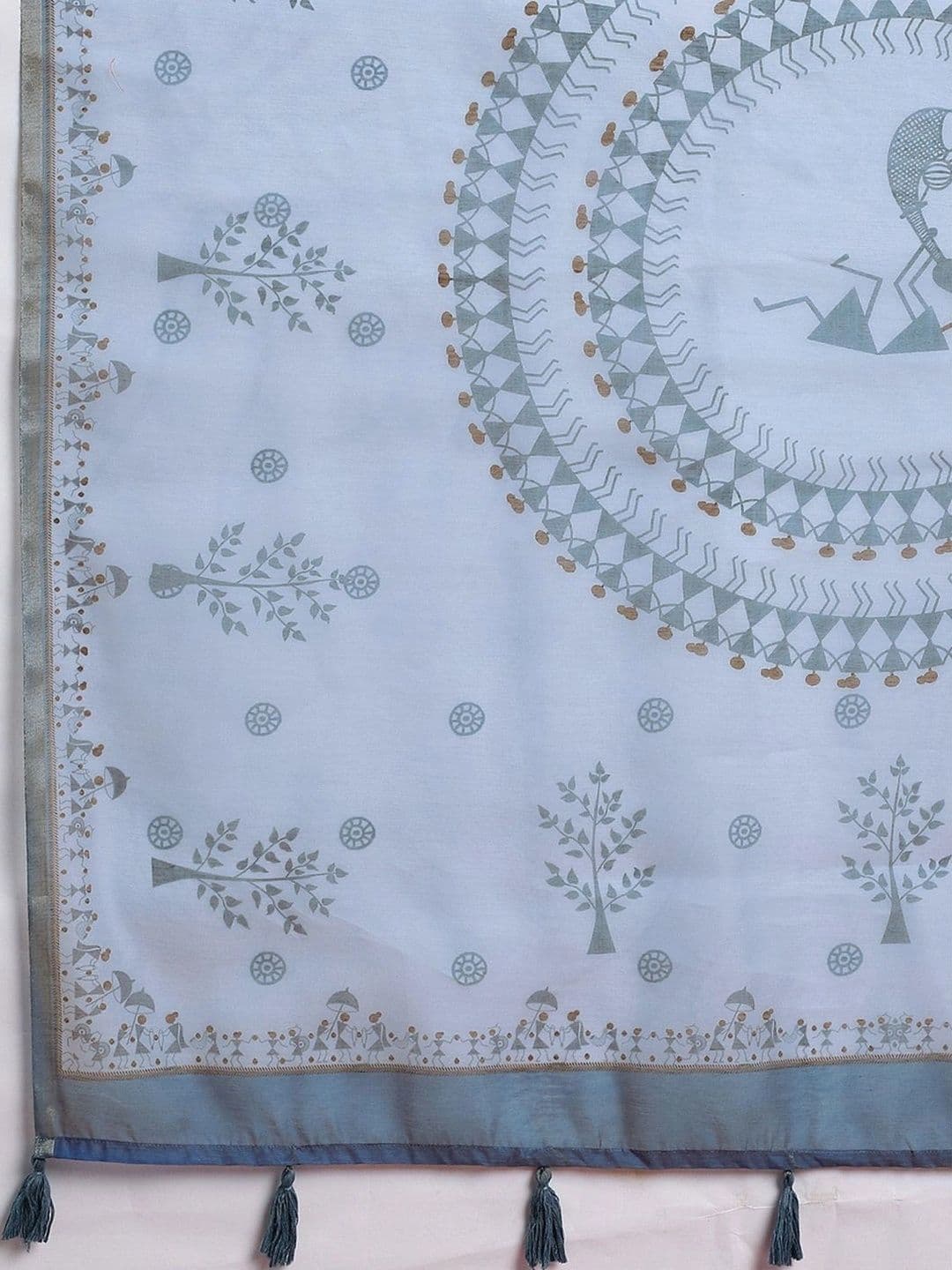 Sangria Warli Linen Blend Designer Block Print Saree thumbnail 6