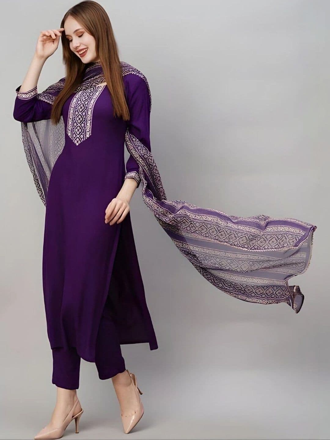 ERIKA Women Embroidered Regular Thread Work Kurta with Trousers & With Dupatta - view 1