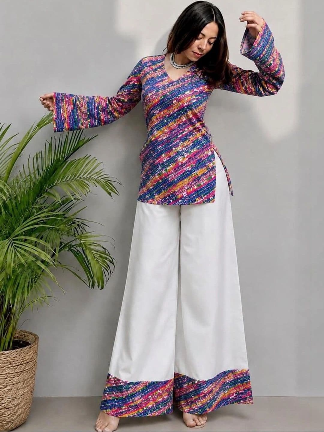 Sangria Women Printed Regular Kurta with Palazzos - view 1