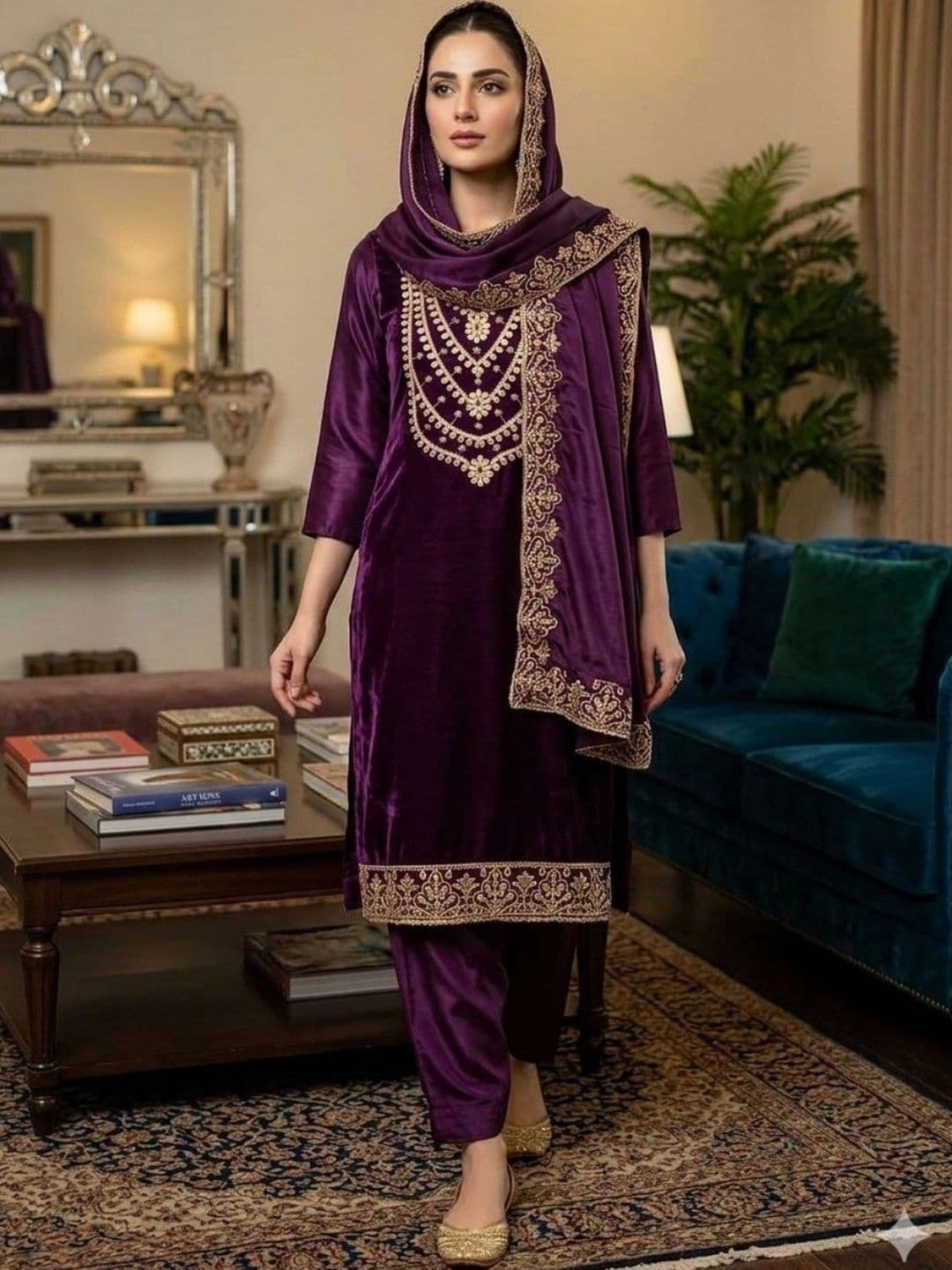 TAVAS Embroidered Pure Silk Unstitched Dress Material - view 1