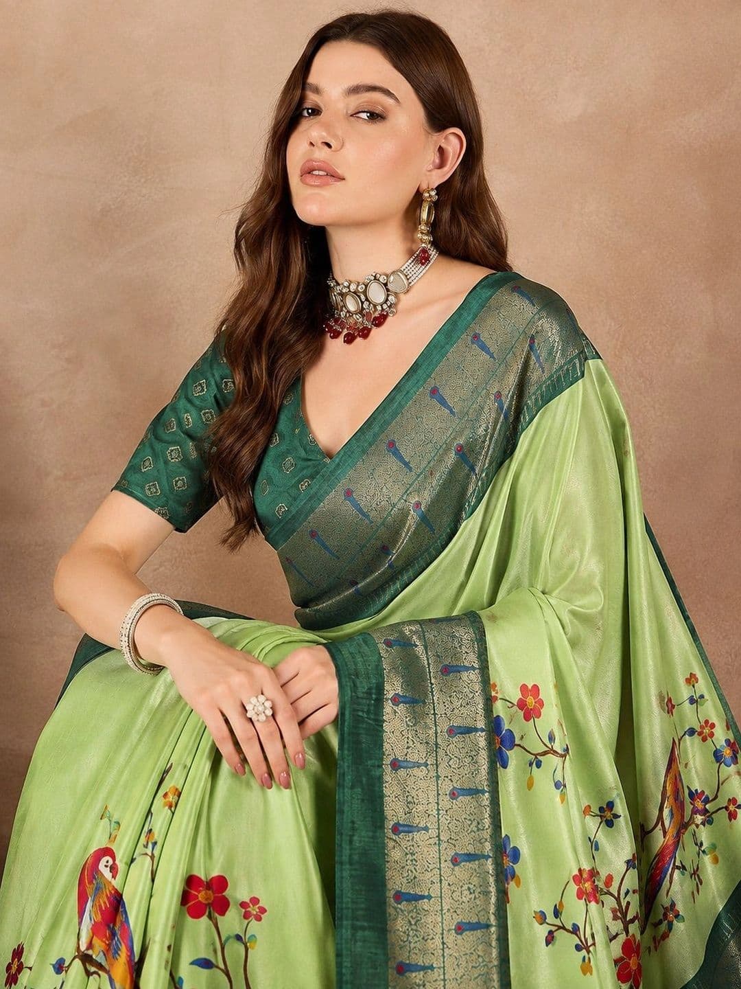 Sanwariya Silk Kalamkari Zari Silk Blend Chanderi Saree thumbnail 2