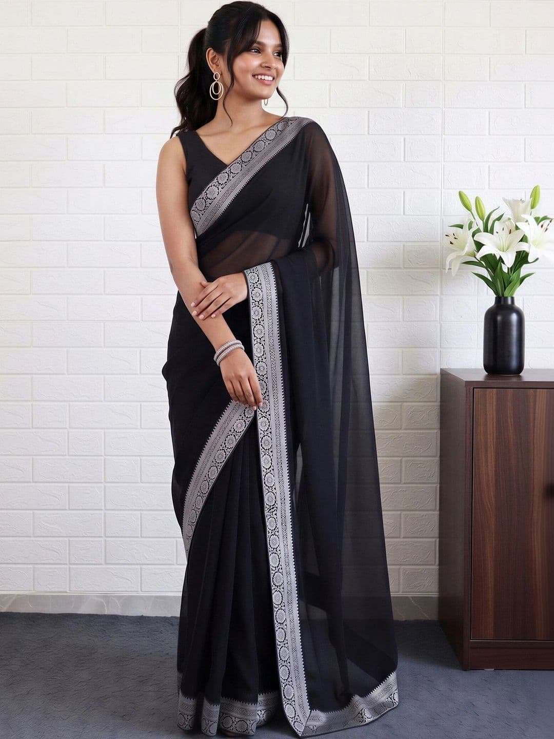 Anouk Pure Georgette Designer Saree thumbnail 7