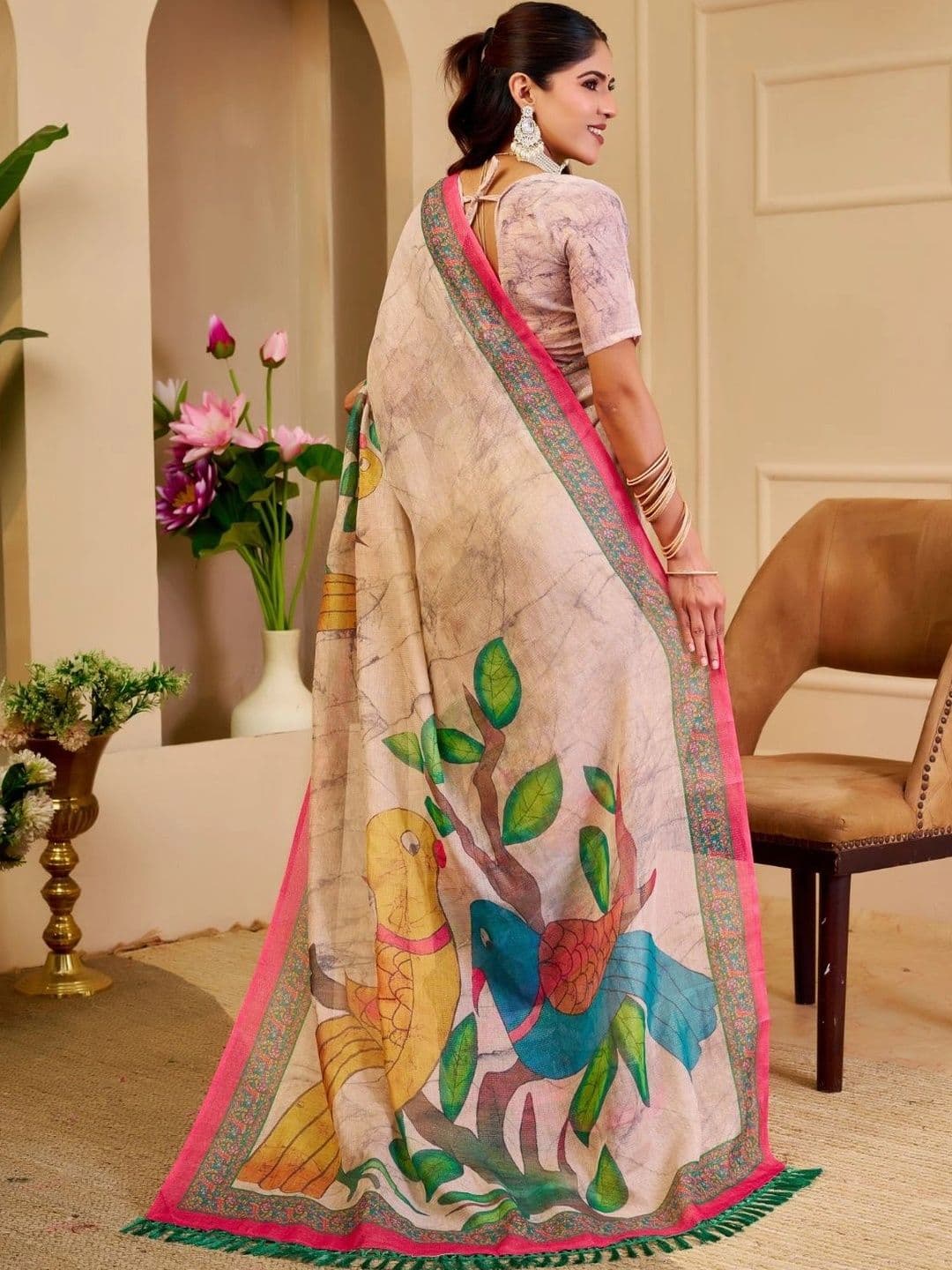 ZAMUNA Floral Tissue Designer Bhagalpuri Saree thumbnail 5