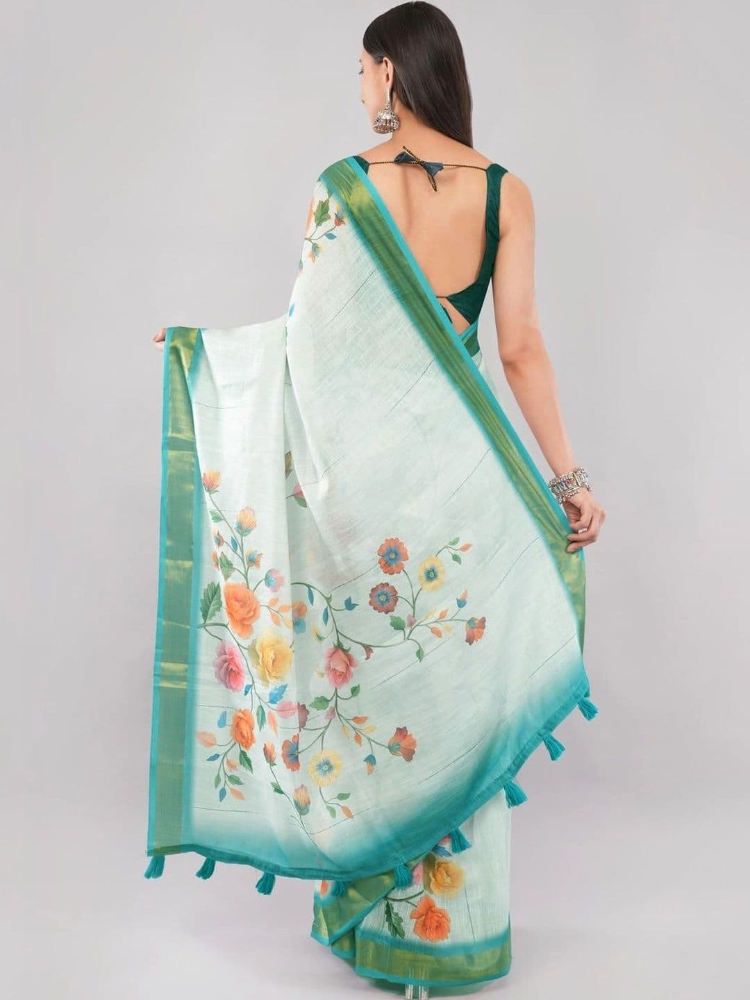 SAMANTHA Floral Linen Blend Saree thumbnail 6