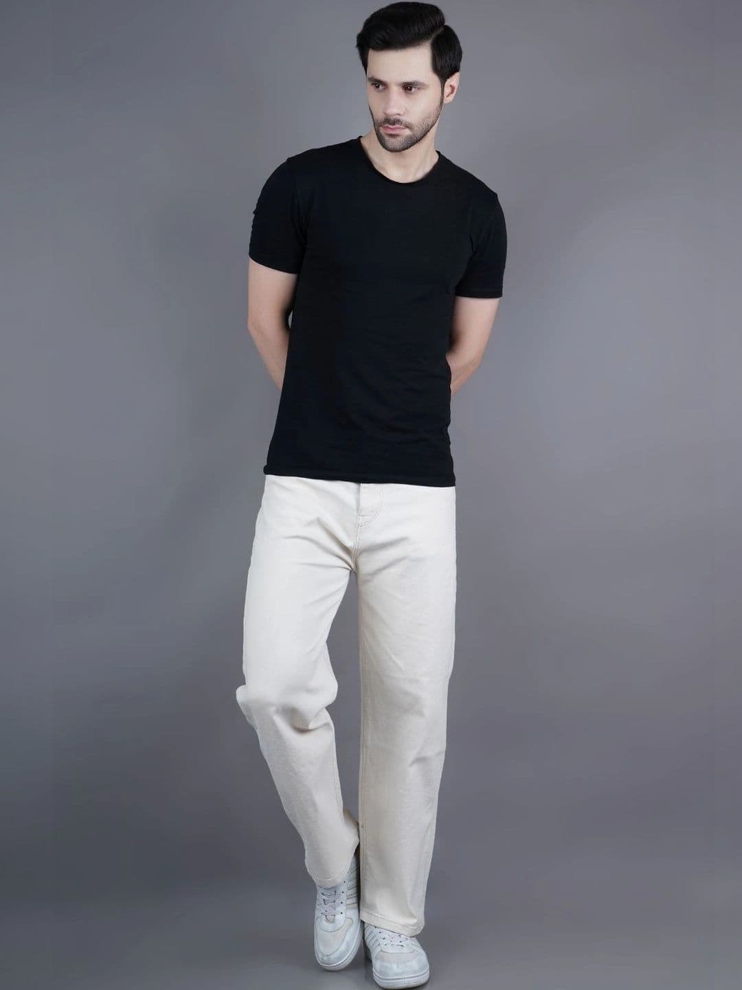 HERE&NOW Men's Light Beige Clean Look Relaxed Straight Fit Jeans thumbnail 3