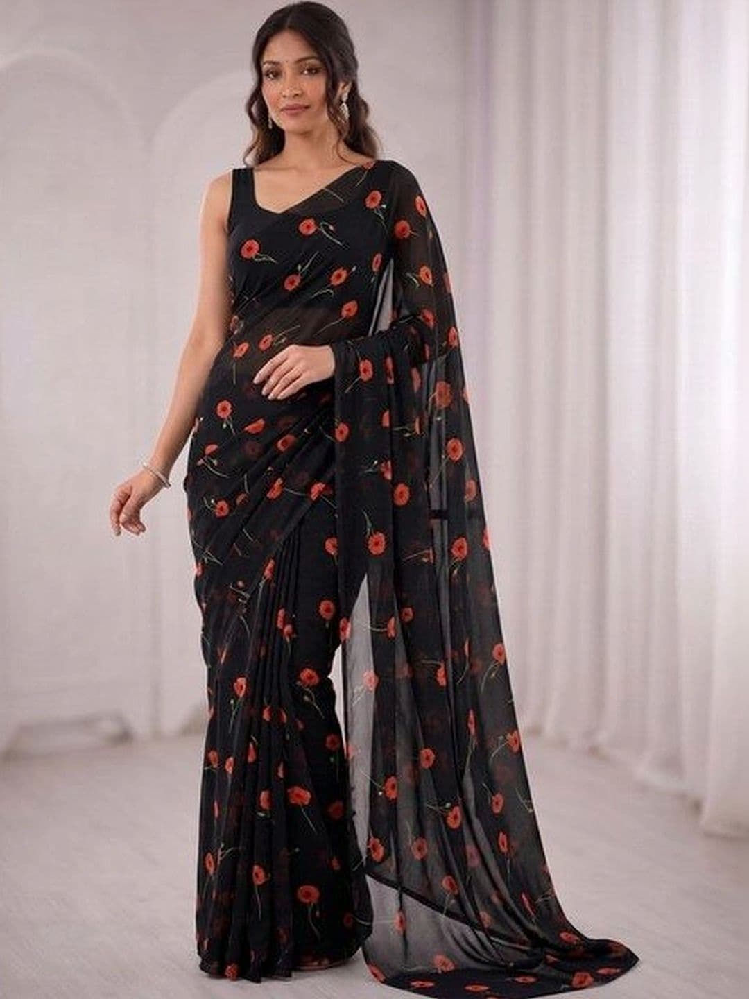 ARIHANT CREATIONS Floral Poly Georgette Saree thumbnail 3