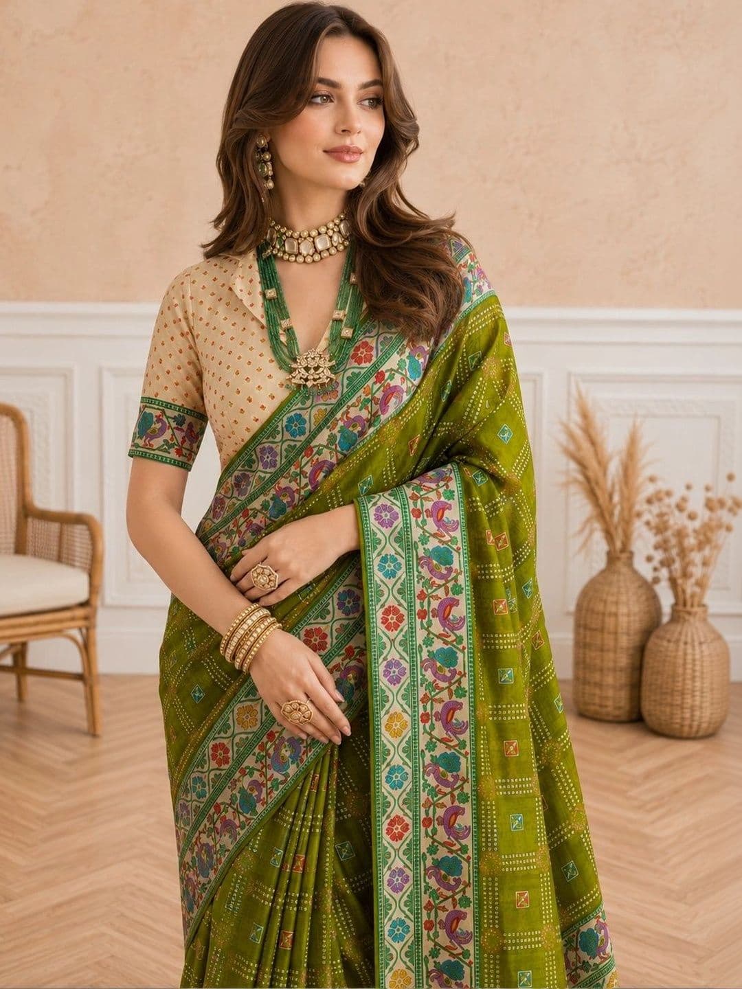 all about you Ethnic Motifs Zari Silk Blend Designer Paithani Saree thumbnail 5